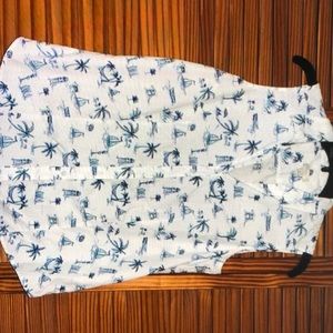 Talbots white V-neck collar sleeveless white beach print button